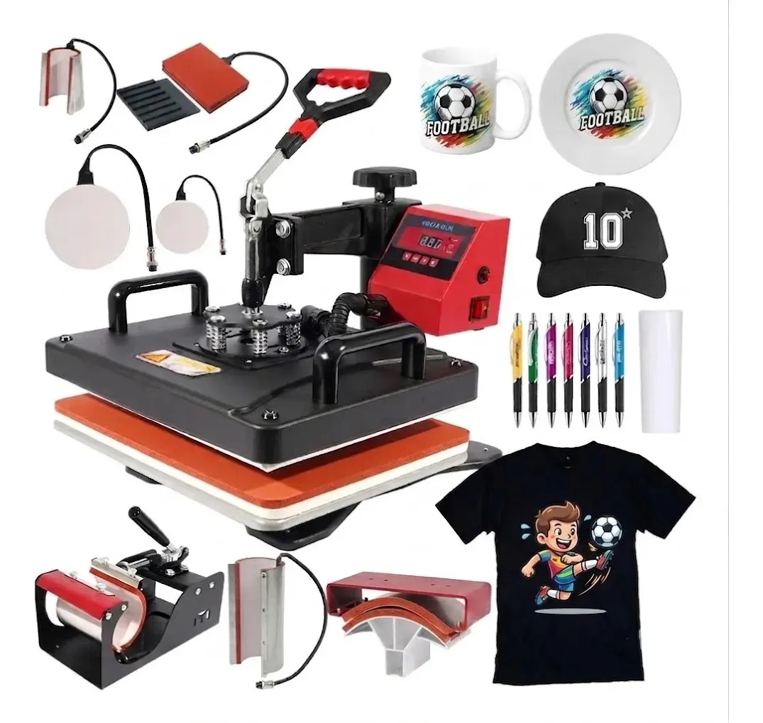 Prensa Térmica 8x1 Sublimação Caneca Camiseta Bones Pratos Cor Caneta E Long Drink