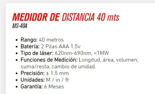 Imagen 4 de 10 de Medidor De Distancia Laser 40 Metros Omaha Ms-40a Me Full