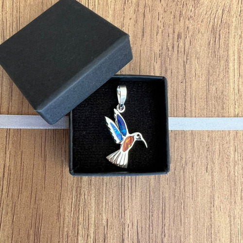 Imagen 6 de 8 de Dije De Colibrí Plata Fina 925 Con Ópalo De Colores Agálea