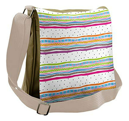 Bolso De Mensajero - Ambesonne Striped Bag, Bows Hearts Dots