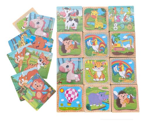 Pack X 10 Rompecabeza Madera Animales Transportes Souvenir