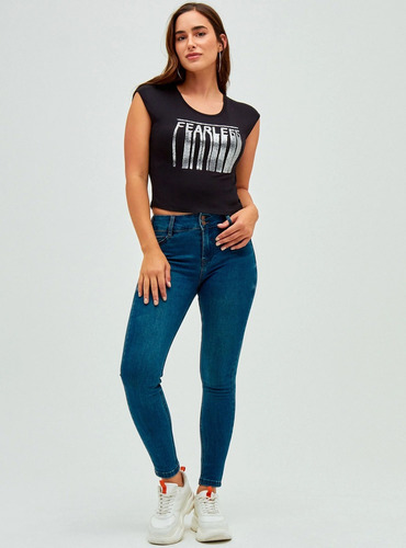 Jeans Mujer J.j.o Tiro Medio Push Up 2 Botones