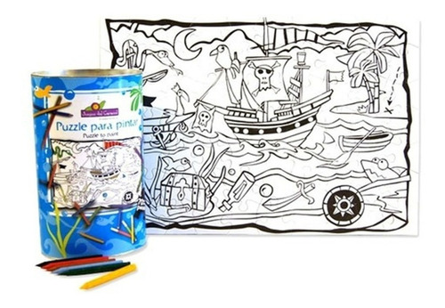 Imagen 1 de 3 de Rompecabezas Para Pintar Piratas 70 Pzs Juegos Del Caracol