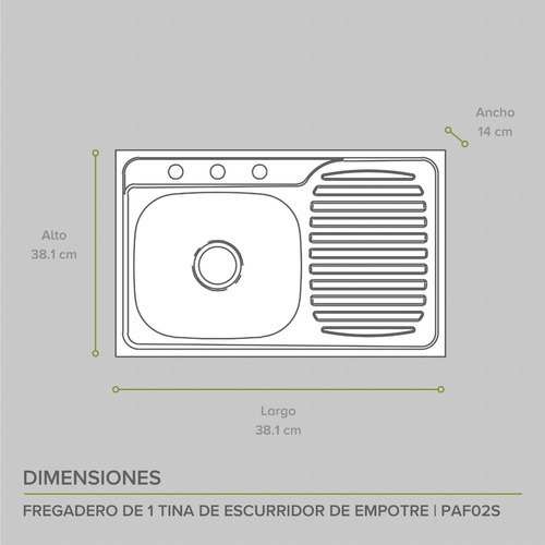 Avera Combo Fregadero Acero Inox Escurridor Empotre Paf02s Color Plateado