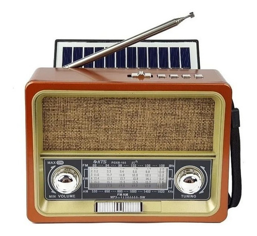 Rádio Retro Vintage Fm Am Usb Sd Bluetooth Bateria Solar