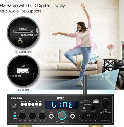 Aplificador Pyle Pda6bu.6 Wirele Bluetooth 200w Dual Channel