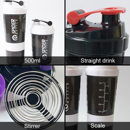 Imagen 4 de 8 de Botella Shaker Mezcladora Vaso Deportivo Porta Proteína