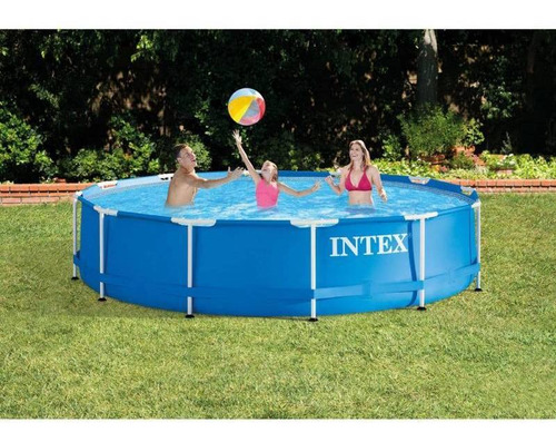 Alberca estructural redonda Intex 28211 con capacidad de 1718 galones de 3.66cm de largo x 3.66cm de ancho de 12 ft de diámetro azul