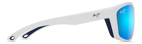 Gafas De Sol Envueltas Maui Jim Nuu Landing - Polarizadas, Color: Blanco Con Goma Azul/navy/blue Hawaii