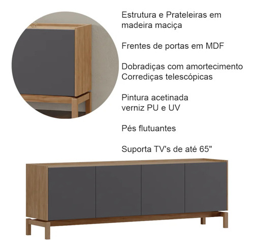 Rack Para Tv 65 Polegadas 2p 2g 180 Cm 2153 Tauari Concret M