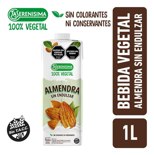 Bebida 100% Vegetal De Almendra Sin Azucar La Serenisima 1lt