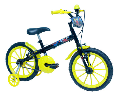 Bicicleta Infantil Masculina Aro 16 Vsp Kids Menino + Brinde Cor Preto E Amarelo