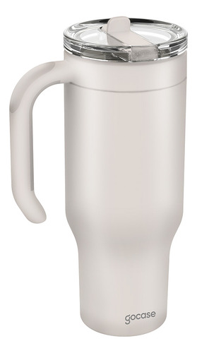 Copo Térmico Gocase 880ml - Aço Inox Com Canudo E Tampa Cor Branco