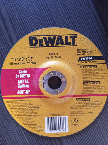 Disco De Corte Dewalt 7  Para Metal 