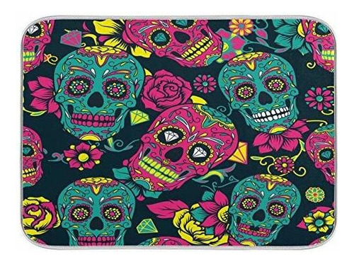 Sugar Skull Dish Drying Mat Kitchen Home Decor Dia De Los M