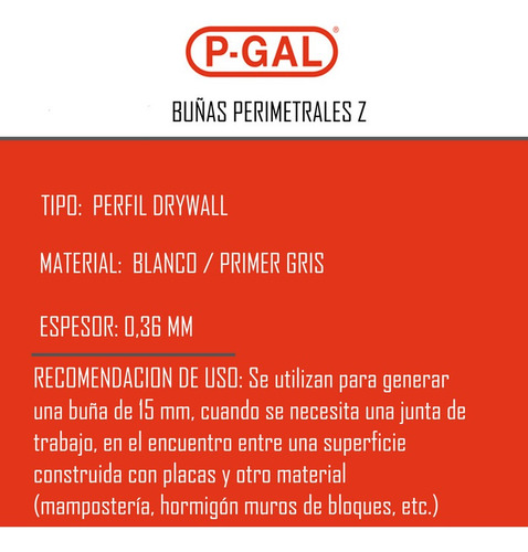 Perfil Buña Perimetral Z 2,60mts Para Placa Durlock