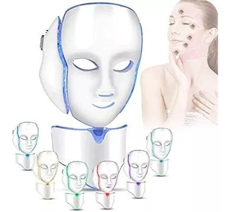 Imagen 3 de 10 de Mascara Led Facial + Cuello 7 Arrugas Anti Age Rosacea Acne