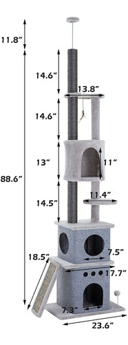 Imagen 7 de 7 de Rascador Gatos Tipo Torre Arbol 250cm Rascacielo Terciopelo