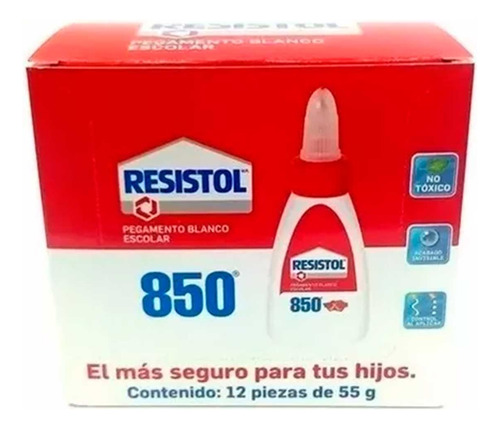 Caja Con 12 Pegamento Blanco Escolar Resistol 850 55g