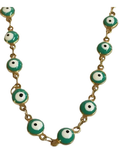 Collar Ojo Turko Verde En Chapa De Oro