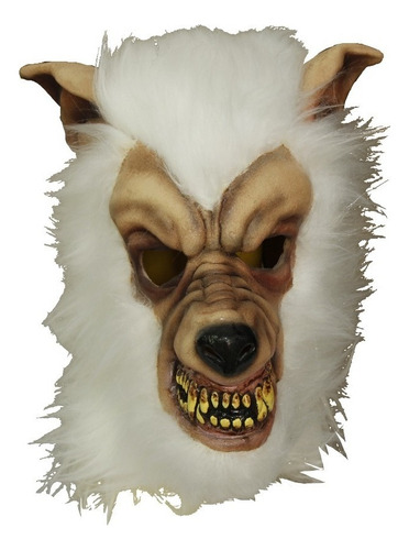 Mascara De Latex; Lobo Halloween Color Blanco
