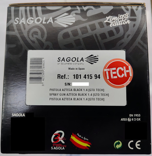 Pistola Gravedad Sagola Black Azteca 1.4mm Tech