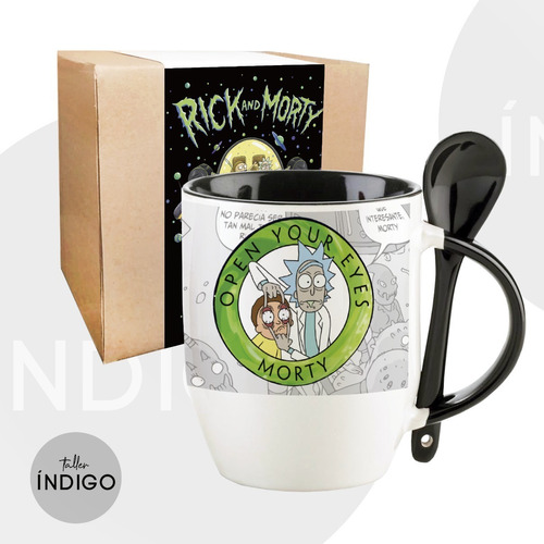 Mug Rick Y Morty Cerámica Cuchara + Empaque Personalizado