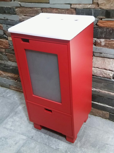 Vanitory 40 Cm Rojo Puerta De Vidrio Y Cajón C/mesada