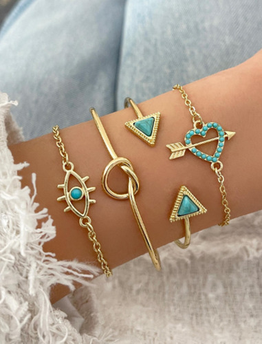 4 Pulseras Con Corazón De Strass Y Triángulos De Shein Dorado 7 Cm