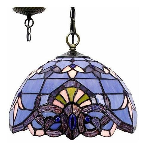 Lámpara Colgante Tiffany W12h32 Pulgadas Azul Púrpura Vitral