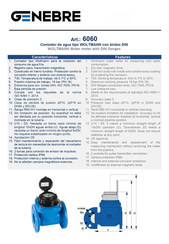 Contador / Caudalímetro Woltmann Dn100 4 Genebre 6060