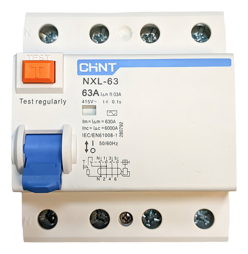 Diferencial Tetrapolar Chint Nxl, 63a - 30ma - Clase Ac 6ka
