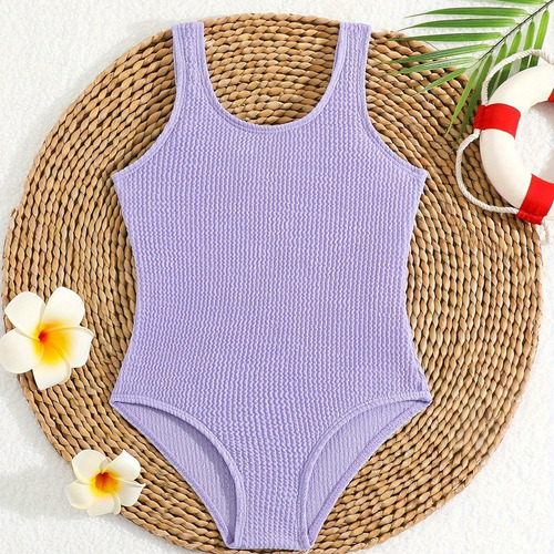 Traje De Baño De Una Pieza For Niñas Con Cuello En U For