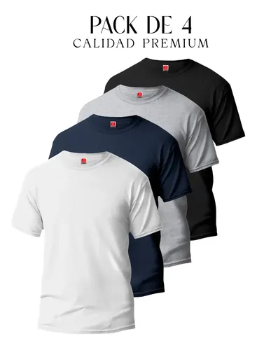 4 Playeras Hombre Básica Cuello Redondo Paquete Algodon Moda