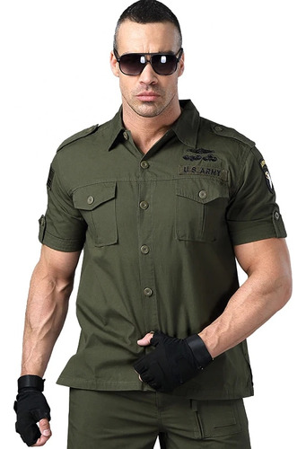 Camisa Militar De Manga Corta Para Hombre, Blusa De Piloto P