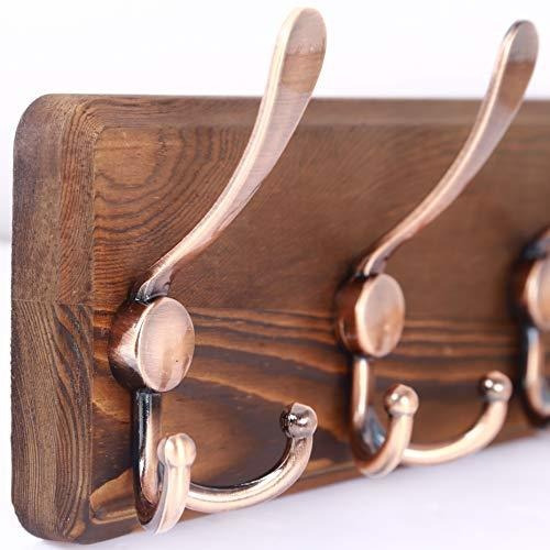 Perchero De Madera Y 5 Ganchos Antiguos De Pared