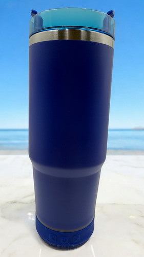 Termo Con Bocina Bluetooth Bebida Fría/caliente Vaso 900ml Azul Liso