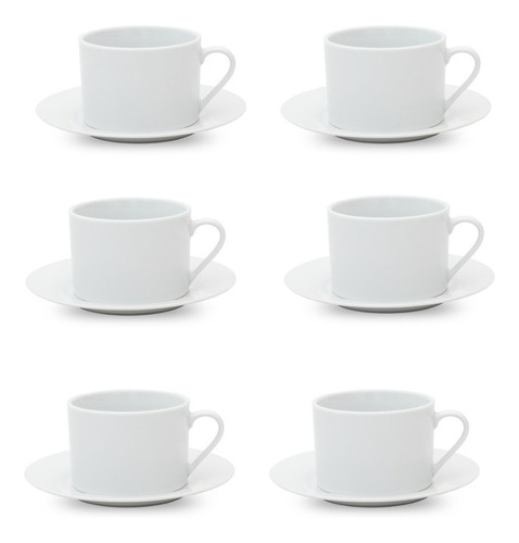 6 Tazas De Té C/ Plato 220ml Blanco Porcelana Selecta