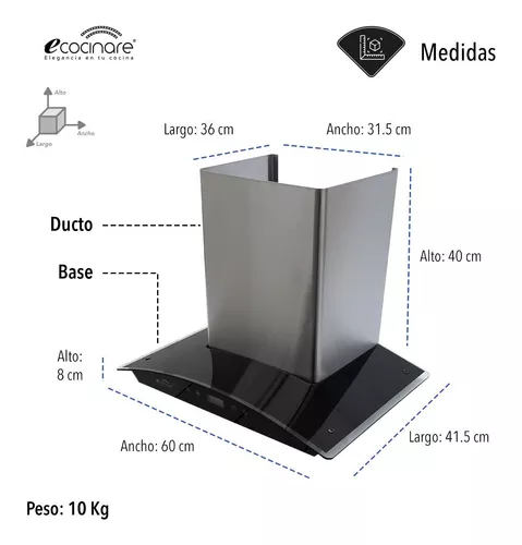 Campana de Pared de Acero y Cristal Templado 60cm