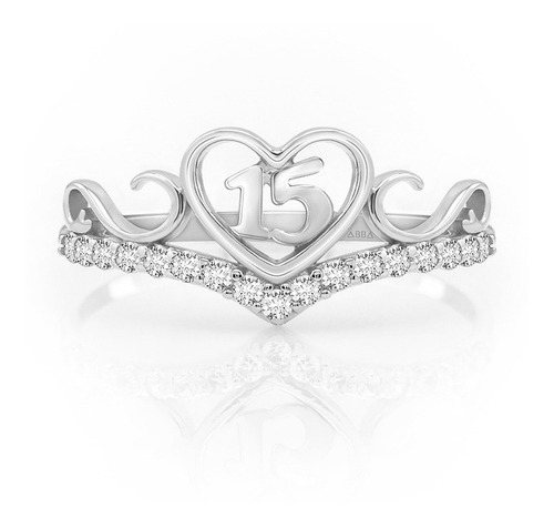 Anillo Tiara Corazón Xv Años Oro 14k Tallas Grandes 