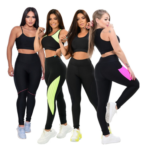 Kit 4 Conjuntos Feminino Calça E Top Roupas Academia