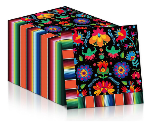 Decorativas Servilletas Mexicanas Diseño De Flores Multicolo