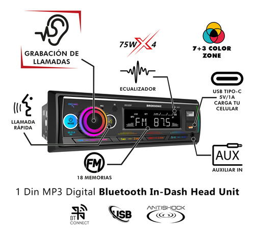 Autoestereo Con Bocinas 6.5 Bluetooth Bs-320f By Broksonic