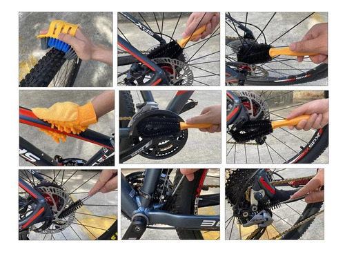 Kit Limpeza Bike Escovas Lavagem Bicicleta Lavação 6 Peças