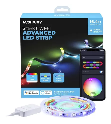 Merkury Innovations Smart Wifi Advanced Led Strip Tira Luces Led Smart Wifi 5m Merkury Color Google Alexa App Luz Color Y
