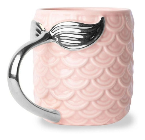 Tazón Taza Mug Sirena 400 Ml Rosa Rosado Cola Plateada