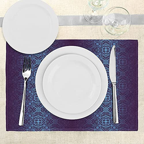 Lunarable Royal Blue Place Mats Juego De 4 Damasco Inspirado