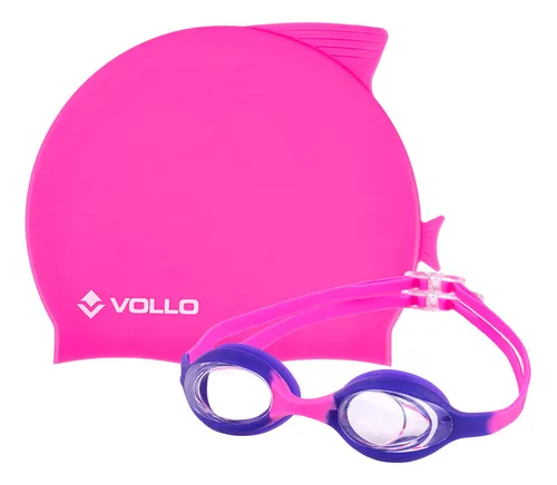 Kit Infantil Óculos De Natação Touca Silicone Vollo Piscina
