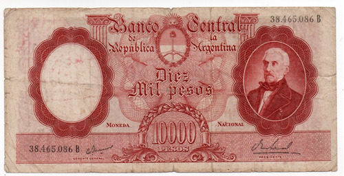 Billete Argentina 10000 Pesos Moneda Nacional Bottero 2196