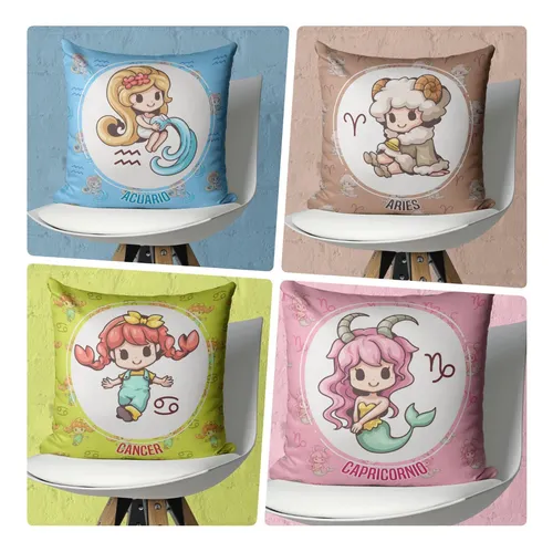 Souvenir Cumple 5 Almohadas 30x30 Cm Signos Zodiaco Tiernos
